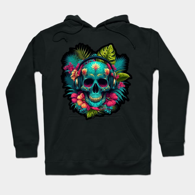 Colorful Floral Skull head design #6 Hoodie by Farbrausch Art